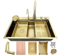 Évier de cuisine en acier inoxydable 85 x 50 cm avec robinet, 1 vasque, 4 positions, trop-plein, siphon, bonde et planche à découper - Design élégant et fonctionnel