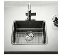 Évier de cuisine en acier inoxydable à cuve unique avec grille inférieure, évier de bar moderne avec ensemble de drainage, évier encastré durable avec grille de protection(Black-Gray#2,44x41cm)