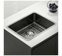 Évier de cuisine en acier inoxydable à cuve unique avec grille inférieure, évier de bar moderne avec ensemble de drainage, évier encastré durable avec grille de protection(Black-Gray#1,54x41cm)