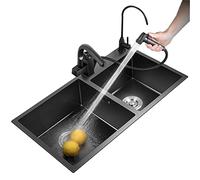 Évier de cuisine en acier inoxydable à double cuve Robinet à double usage Mélangeur de purification d'eau Différentes tailles (couleur : noir, dimensions : 81 x 43 x 20 cm)
