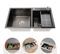 Évier de cuisine en acier inoxydable à encastrer Évier Évier composite avec distributeur de savon Lavabo Évier à poser 78x43cm