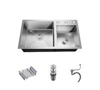 Évier de cuisine en acier inoxydable à encastrer par le dessus, double cuve, avec de nombreux accessoires pour bar/bureau commercial.