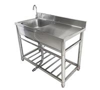 Évier de cuisine en acier inoxydable à une cuve, meuble utilitaire autoportant avec plan de travail, idéal pour bar, hôtel ou buanderie.