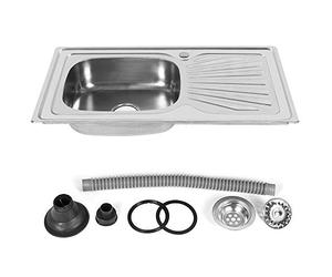 Évier de cuisine en acier inoxydable avec 1 plateau à chargement frontal Design siphon et siphon intégré 90 x 50 x 15 cm Facile à nettoyer Idéal pour la cuisine à la maison