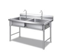 Évier de cuisine en acier inoxydable avec 2 compartiments, éviers utilitaires autoportants avec kit de vidange et robinet, lavabo commercial pour atelier, intérieur et extérieur, buanderie