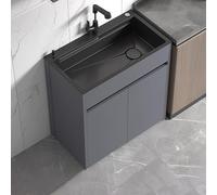 Évier de cuisine en acier inoxydable avec armoire de rangement, facile à nettoyer, grande capacité pour garage, buanderie, restaurant, jardin (gris 68 x 45 x 86 cm)
