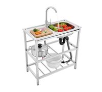 Évier de cuisine en acier inoxydable avec base réglable et robinet rotatif à 360° pour jardin, terrasse, cour et cuisine d'extérieur