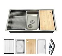 Évier de Cuisine En Acier Inoxydable Avec Cuve Unique Profonde Nano Revêtement, À Poser ou Encastrer, Avec Filtre et Kit de Vidange, Idéal Pour Maison, Hôtel.(Silver-A,90x50x19cm)