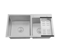 Évier de cuisine en acier inoxydable avec égouttoir 2 bacs 37,4 x 38 cm et 33 x 33 cm