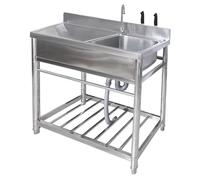 Évier de Cuisine En Acier Inoxydable avec Égouttoir, Évier Utilitaire avec Plate-forme et Étagères de Rangement, Évier Extérieur sur Pied, Évier de Restauration pour Restaurant, Hôtel, Bar, Garage