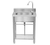 Évier De Cuisine En Acier Inoxydable Avec Étagère - Évier Simple Pour Restaurant, Hôtel, Cafétéria, Cour Extérieure Et Usage Commercial