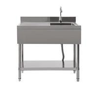 Évier de cuisine en acier inoxydable avec lavabo en acier inoxydable et panier filtrant - Évier autonome avec meuble inférieur, évier d'extérieur et lavabo commercial - 100 x 60 x 80 cm