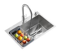 Évier de cuisine en acier inoxydable avec mitigeur extractible, design multiple et accessoires inclus (58 x 43 cm)