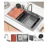 Évier de cuisine en acier inoxydable avec revêtement Nano Large Capacity Single Bowl Easy to Clean Waterfall Style Complete with Accessories - Gris 80 x 45 cm