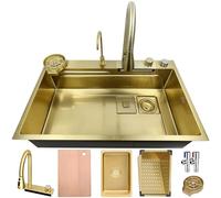 Évier de cuisine en acier inoxydable avec robinet de lavabo, 4 positions, siphon trop-plein et planche à découper, durable, facile à nettoyer, design moderne