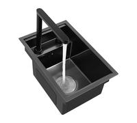 Évier de cuisine en acier inoxydable avec robinet d'eau chaude et froide et plaque de recouvrement, encastré 1 bac pour cuisine, bar, salle de bain, buanderie, noir, 45 x 30 x 23 cm (robinet