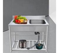 Évier De Cuisine En Acier Inoxydable Avec Robinet, Évier De Cuisine Monocuve Autoportant Avec Plan De Travail, Pour Cuisine Professionnelle, Buanderie, Extérieur.(90x50x80cm)
