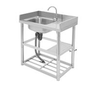 Évier de cuisine en acier inoxydable avec robinet rotatif à 360 ° - Plan de travail - Étagère porte-couteau - Pour cuisine, restaurant, bar, 80 cm de haut, 50 cm de large - Argenté