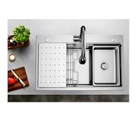 Evier De Cuisine En Acier Inoxydable, Avec Siphon, Kit De Drainage, Multifonction Evier Cuisine 1 Bac, Evier À Poser, Sous Plan, Grand Lavabo Cuisine Cuve Simple, Argent(A,80x50x22cm)