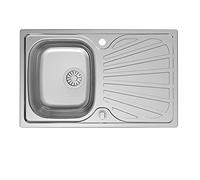 Évier de cuisine en acier inoxydable avec tuyau d'évacuation - 1 bac - Installation intégrée - Évier encastrable Primaran (90 x 50 x 15 cm)