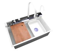 Évier de cuisine en acier inoxydable, bol unique avec texture nid d'abeille, robinet cascade, évier à drainage rapide pour un nettoyage facile