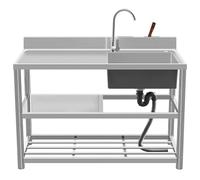 Évier de cuisine en acier inoxydable de 110 cm, utilitaire d'extérieur pour atelier et restaurant avec robinet droit, durable et polyvalent, pour usage domestique et commercial