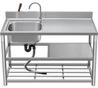 Évier de cuisine en acier inoxydable de 110 cm, utilitaire d'extérieur pour atelier et restaurant avec robinet droit, durable et polyvalent, pour usage domestique et commercial