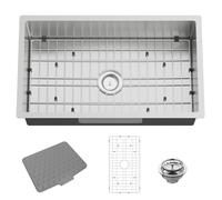 Évier de cuisine en acier inoxydable de 78,7 x 45,7 cm - Évier de cuisine encastrable à cuve unique - Look élégant et moderne - Avec grille inférieure, tapis en silicone et système d'évacuation pour