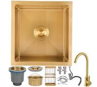 Évier de cuisine en acier inoxydable doré - Bol simple nano-revêtement installation encastrable facile à nettoyer fait main avec kit de vidange, parfait pour bar et cuisine, plusieurs tailles