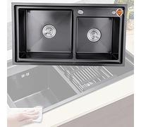 Évier de cuisine en acier inoxydable, double cuve noire à encastrer par le dessus, bassin de bar/préparation de 10 pouces de profondeur, évier sous plan de 30/32 pouces (Dimensions : 82 x 45 cm / 32