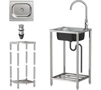 Évier De Cuisine en Acier Inoxydable, évier De Cuisine Simple, évier Autoportant, évier De Cuisine Professionnel, évier Portable avec Robinet, pour Extérieur, Intérieu, 37 * 42 * 82cm