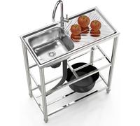 Évier De Cuisine en Acier Inoxydable, évier De Cuisine Simple, évier Autoportant, évier De Cuisine Professionnel, évier Portable avec Robinet, pour Extérieur, Intérieu, 100 * 50 * 82cm