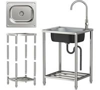 Évier De Cuisine en Acier Inoxydable, évier De Cuisine Simple, évier Autoportant, évier De Cuisine Professionnel, évier Portable avec Robinet, pour Extérieur, Intérieu, 60 * 45 * 82cm