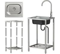 Évier De Cuisine en Acier Inoxydable, évier De Cuisine Simple, évier Autoportant, évier De Cuisine Professionnel, évier Portable avec Robinet, pour Extérieur, Intérieu, 50 * 40 * 82cm