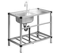 Évier de Cuisine en Acier Inoxydable, évier de Restaurant Commercial, évier extérieur sur Pied à Une cuve avec Robinet d'eau Chaude et Froide, Lave-Mains Portable, Facile à Nettoyer (80 x 42