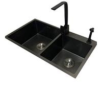 Évier de Cuisine en Acier Inoxydable évier Noir Double Vasque Nettoyage de Piscine Pistolet pulvérisateur télescopique Haute Pression,Noir-72 * 40cm