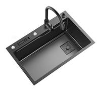 Évier de cuisine en acier inoxydable FDTMGW 304, évier carré Nano Bar à une cuve avec robinet extractible et bonde intégrée - À encastrer par le dessus ou par le dessous, noir et élégant (Bl