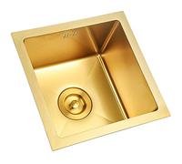Évier de Cuisine en Acier Inoxydable, Golden Square, cuve Simple, préparation de Bar, Acier 304, Installation encastrée ou sous Plan (Couleur : Or, Dimensions : 45 x 45 cm)