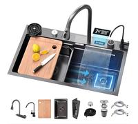 Évier De Cuisine en Acier Inoxydable Gris Noir Nano-Enduit - Évier De Poste De Travail De 80 Cm De Large avec Robinet Coulissant, Lave-Verre Et Accessoires - Bassin Profond Moder, B, 80x45cm