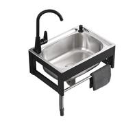 Évier de cuisine en acier inoxydable, mural avec égouttoir, évier autoportant, établi et étagères de rangement, intérieur et extérieur(52 * 38cm)