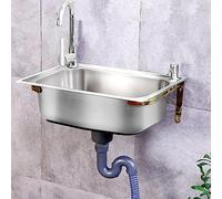 Évier de Cuisine en Acier Inoxydable Mural Évier de Commercial, Évier Inox Brossé 1 Bac Avec Robinet,Vasque Simple Évier de Jardin,Pour Salle de Bain,Commercial (38x33cm)