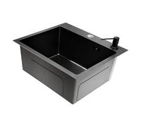 Évier de cuisine en acier inoxydable - Noir - 45 x 40 cm - Avec nano-revêtement - Avec tamis d'écoulement - Distributeur de savon - Panier d'égouttement - Protection anti-débordement et isolation