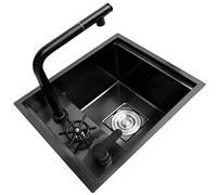 Évier de cuisine en acier inoxydable noir avec design caché à rainure unique pour la maison, le bureau, la cour comprend un robinet durable et élégant