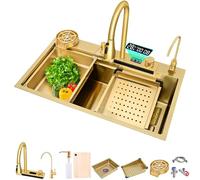 Évier de cuisine en acier inoxydable noir avec quatre modes de débit d'eau tirant le robinet évier de cuisine grand évier 1 bac avec ensemble complet d'accessoires 68 x 45 cm, noir