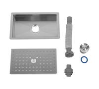 Évier de Cuisine en Acier Inoxydable Noir, Bac Vaisselle Carré, Petit Bassin Rectangulaire Pliable - Design Antidérapant, Filtration par Grille, Installation Flexible pour Compto (Brossé)