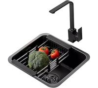 Évier de cuisine en acier inoxydable noir - Petit évier carré - Robinet intégré - Accessoires complets, une couleur,