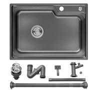 Évier de cuisine en acier inoxydable, sous plan, 62 x 45 cm, avec siphon et kit d’évacuation