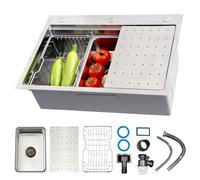 Évier De Cuisine En Argent Inox 304 - Grand Modèle À Cuve Unique Avec Panier Vidange - Robuste Évier De Bar De Cuisine - Installation Sur Plan De Travail/Sous Comptoir(B,70x50x22cm)