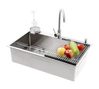 Évier De Cuisine En Argent Inox 304 - Grand Modèle À Cuve Unique Avec Panier Vidange - Robuste Évier De Bar De Cuisine - Installation Sur Plan De Travail/Sous Comptoir(A,85x50x22cm)