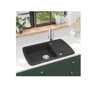 vidaXL Évier de cuisine en granit bac unique encastré réversible Noir